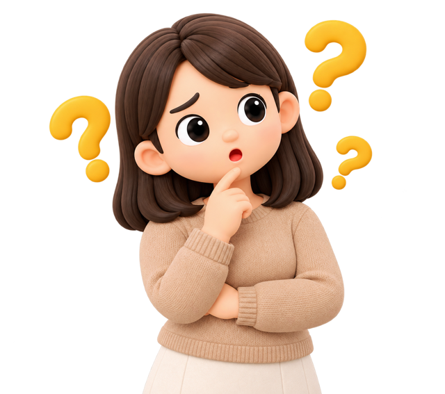 물음표를 띄우고 고민하는 고객 캐릭터
