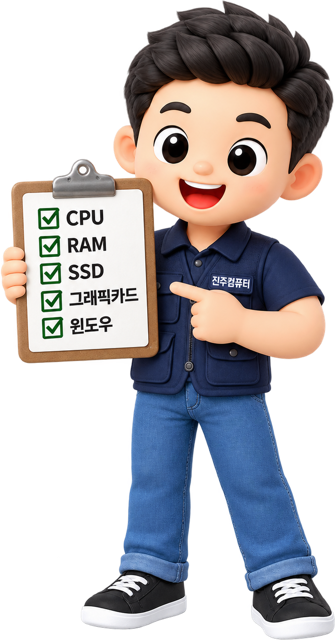 견적 체크리스트를 들고 안내하는 캐릭터